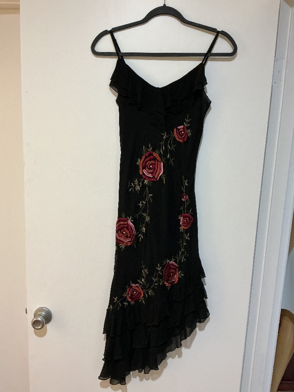 Sue Wong Black Floral Embroidered Silk Midi Dress 8
